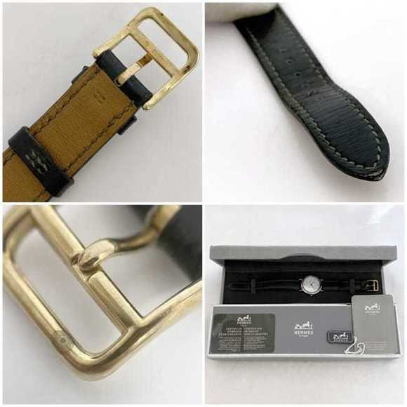 Hermes Watch Meteor f-21083 White Silver Gold Dark Green Boys 32mm SS Leather... - Picture 11 of 11